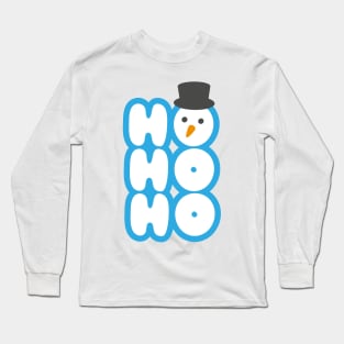 Ho Ho Ho Cartoon Christmas Snowman Design Long Sleeve T-Shirt